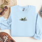 Embroidered Cute Black Cat on Book Floral Crewneck