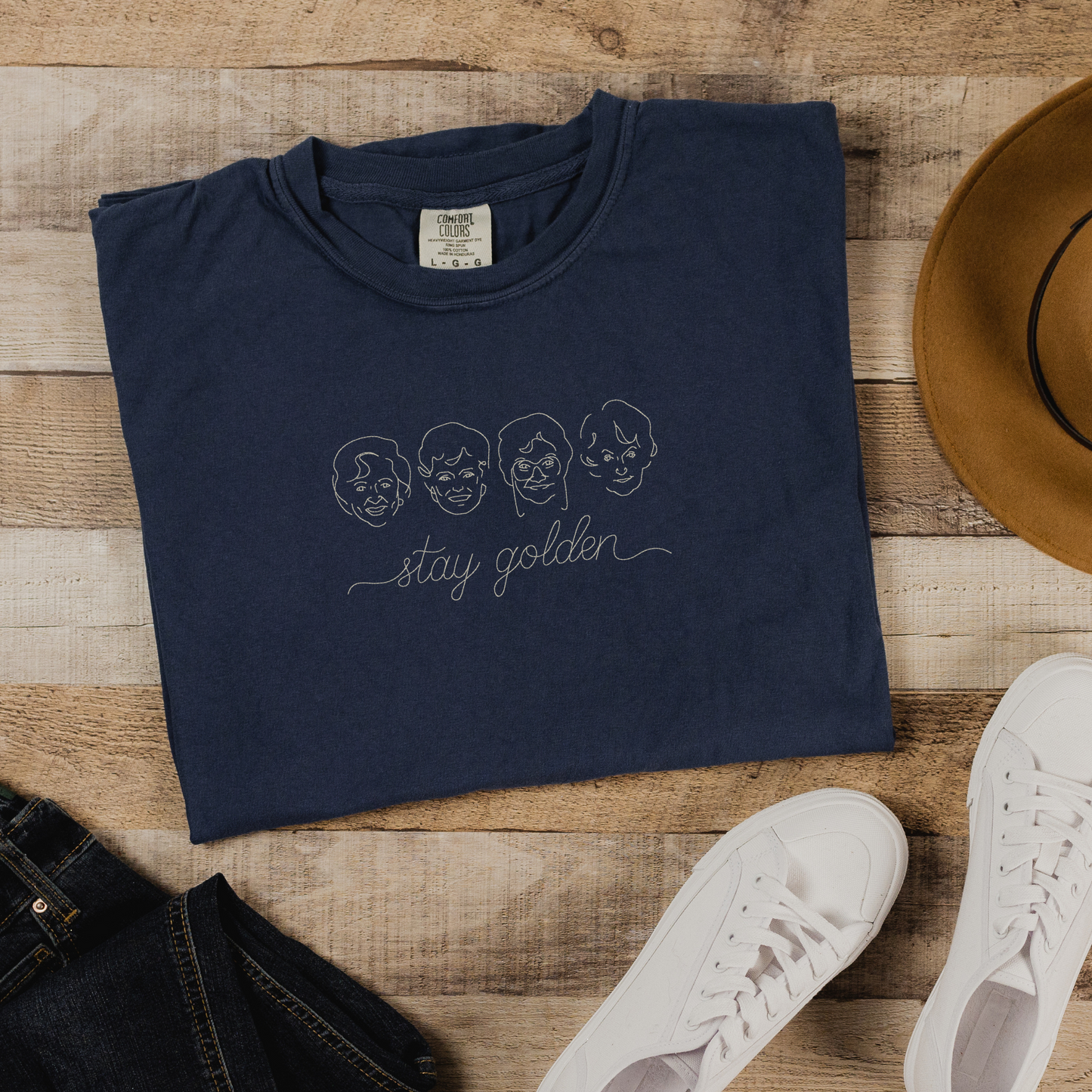 Stay Golden  T-shirt | Golden Girls Inspired Sketch Art | Embroidered Comfort Colors Shirt