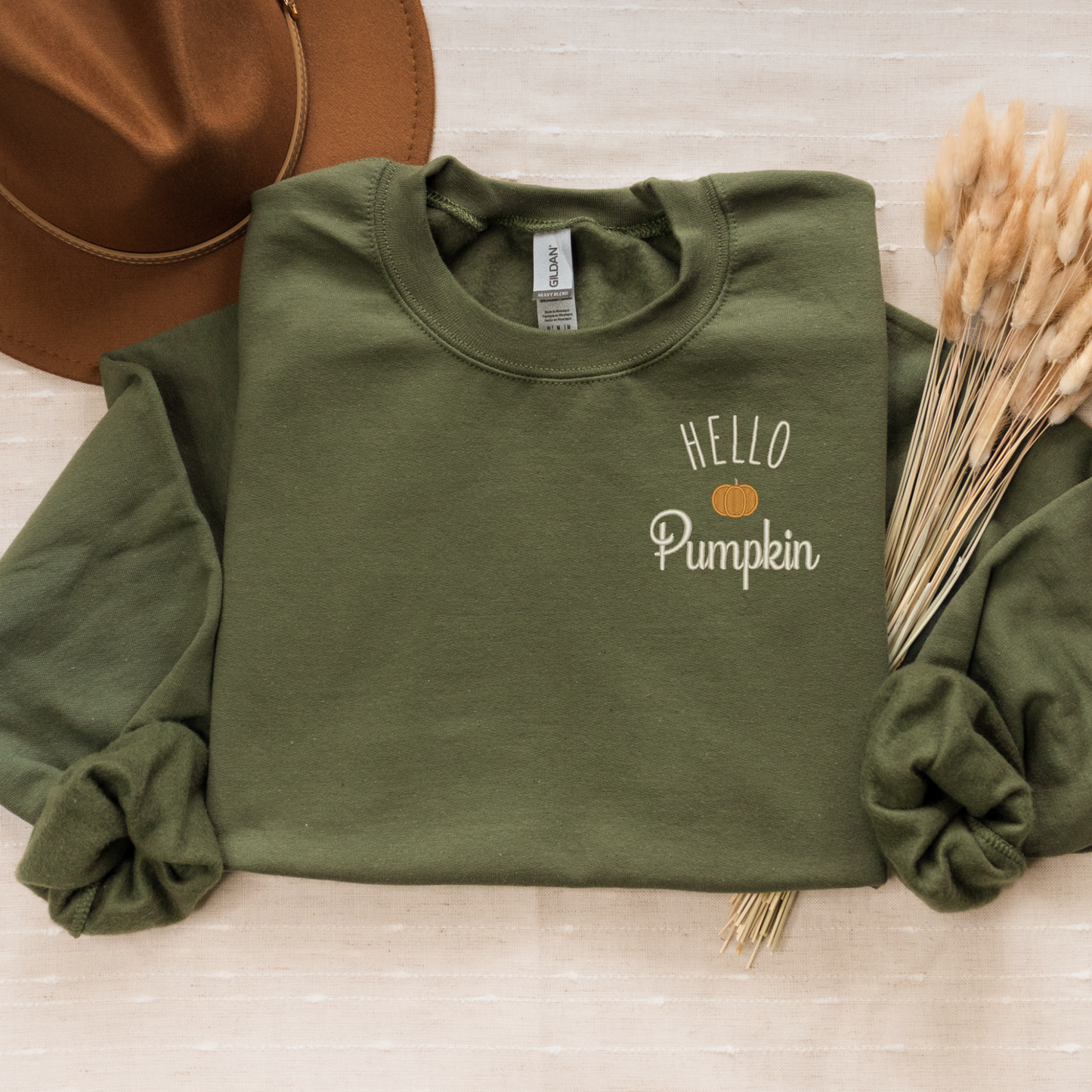 Hello Pumpkin Embroidered Crewneck | Fall Logo Sweatshirt