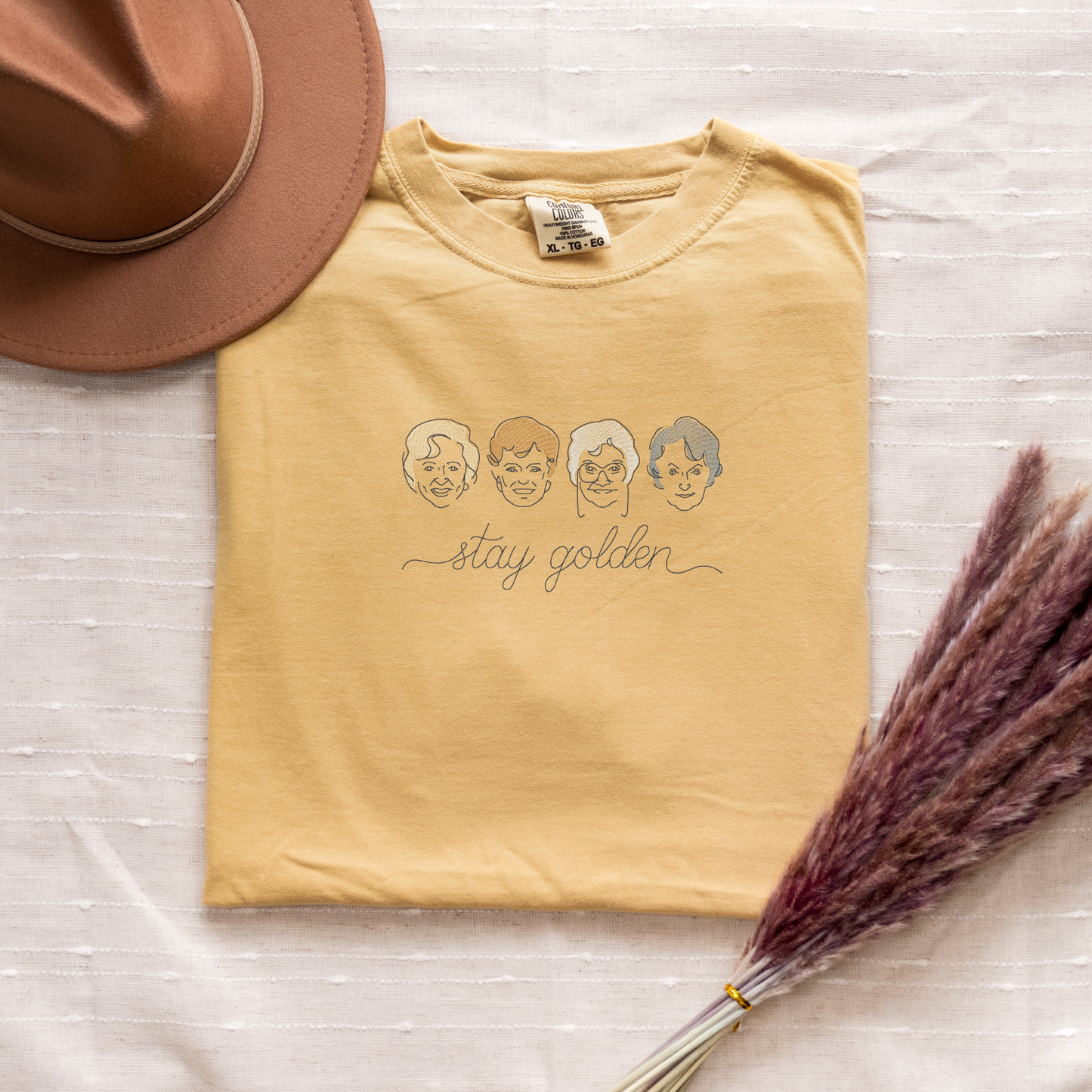 Stay Golden  T-shirt | Golden Girls Inspired Sketch Art | Embroidered Comfort Colors Shirt