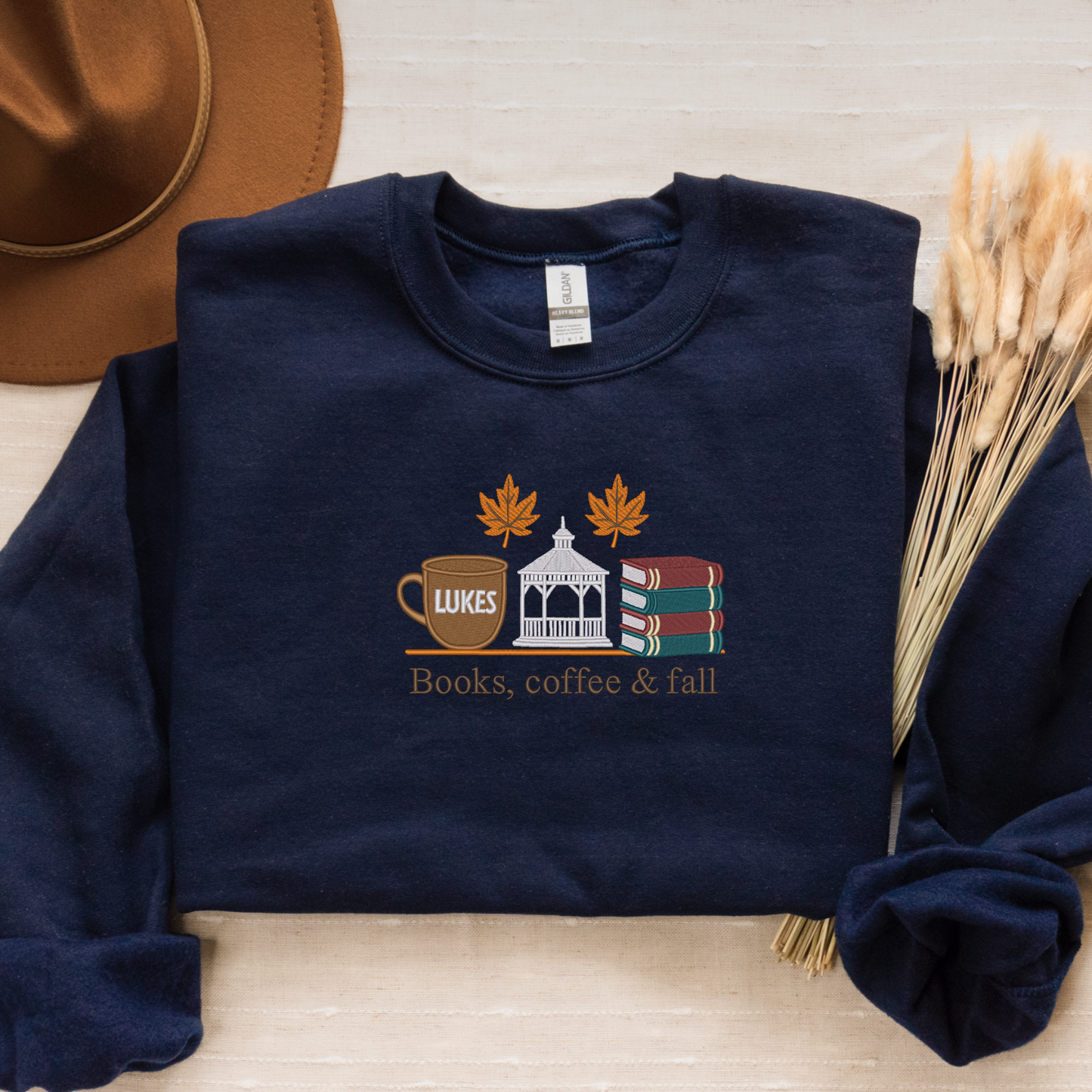Embroidered Bookish Fall Crewneck: Coffee & Books Cozy Sweatshirt