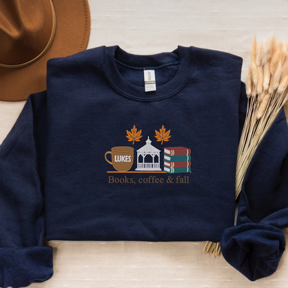 Embroidered Bookish Fall Crewneck: Coffee & Books Cozy Sweatshirt