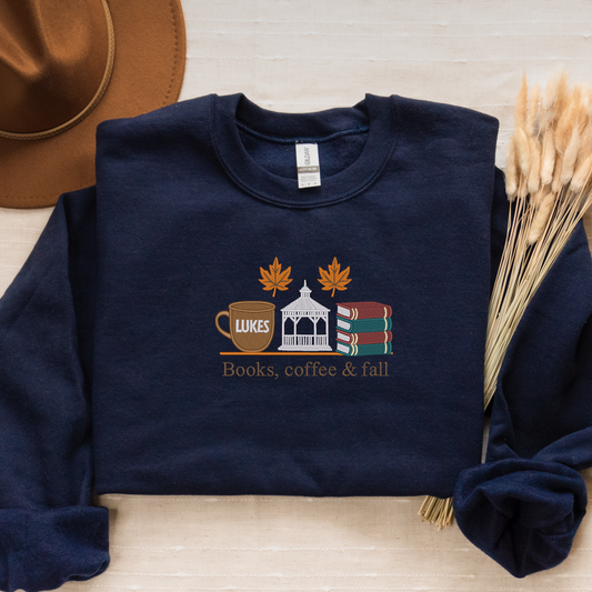 Embroidered Bookish Fall Crewneck: Coffee & Books Cozy Sweatshirt