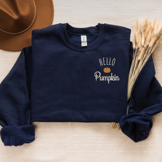 Hello Pumpkin Embroidered Crewneck | Fall Logo Sweatshirt