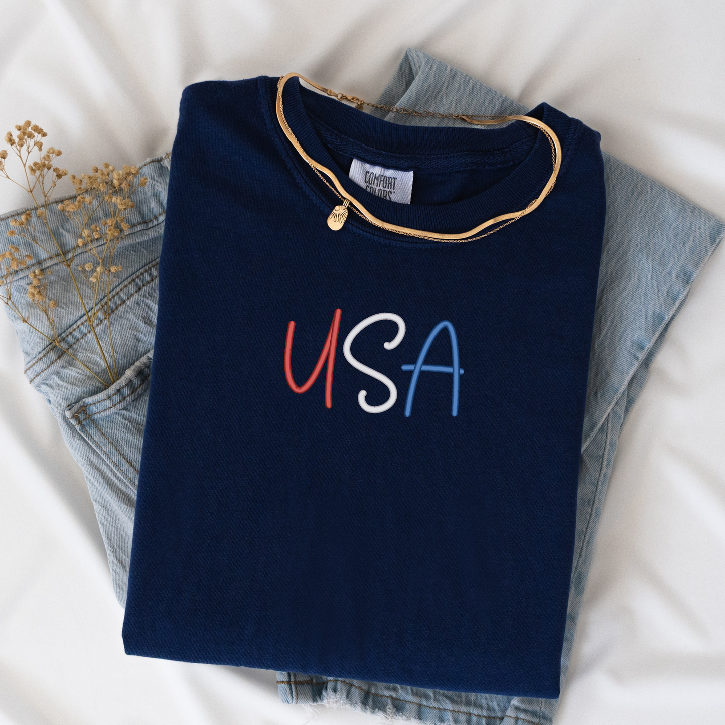 3D Puff Embroidered USA Tee | Comfort Colors | Patriotic T-Shirt |  4th of July Apparel