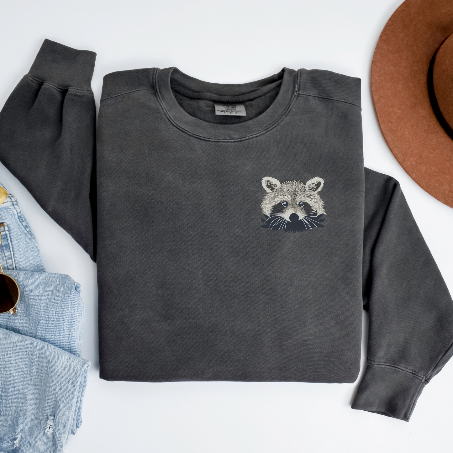 Embroidered Trash Panda Logo Crewneck | Raccoon Logo Design