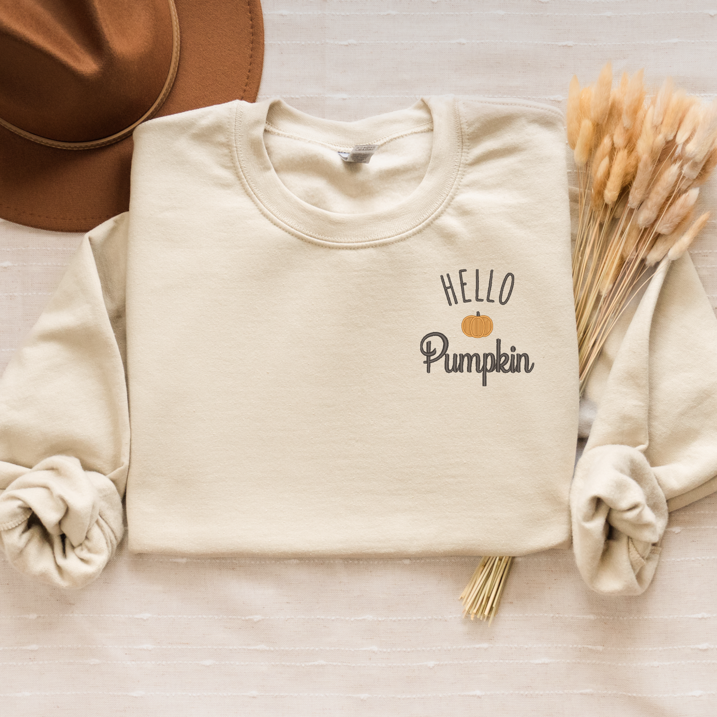 Hello Pumpkin Embroidered Crewneck | Fall Logo Sweatshirt