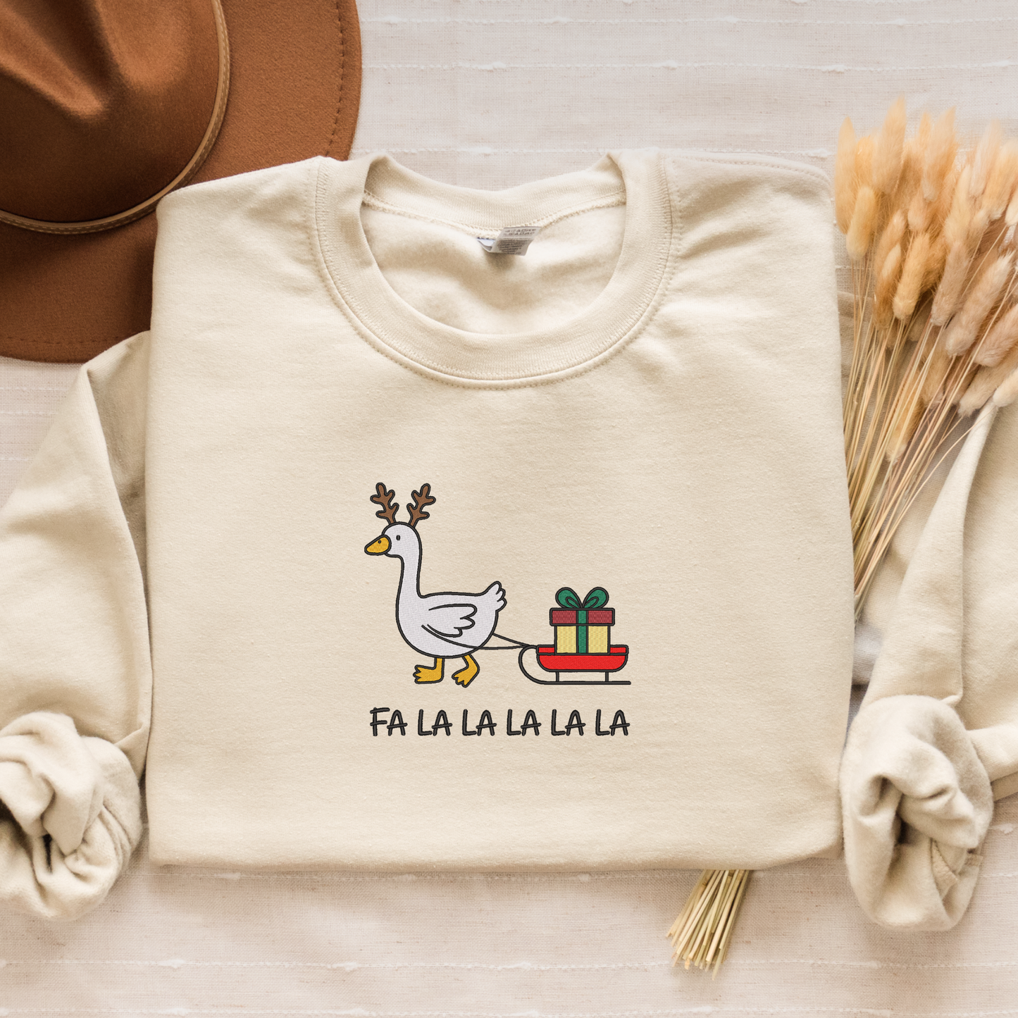 Embroidered Festive Goose Crewneck | Funny Christmas Sweatshirt | Reindeer Goose Sweater