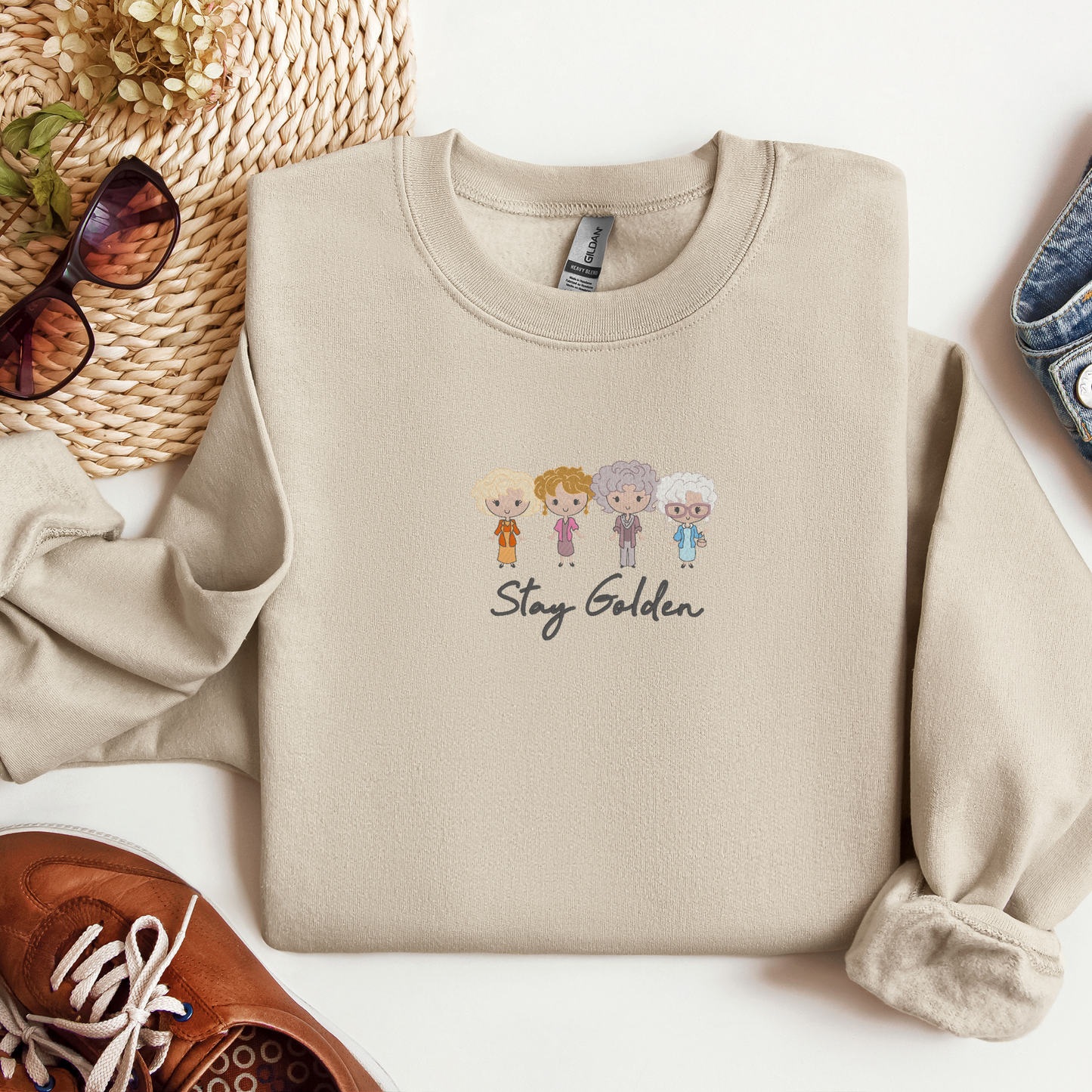 Golden Girls Inspired Embroidered Crewneck | Stay Golden Shirt