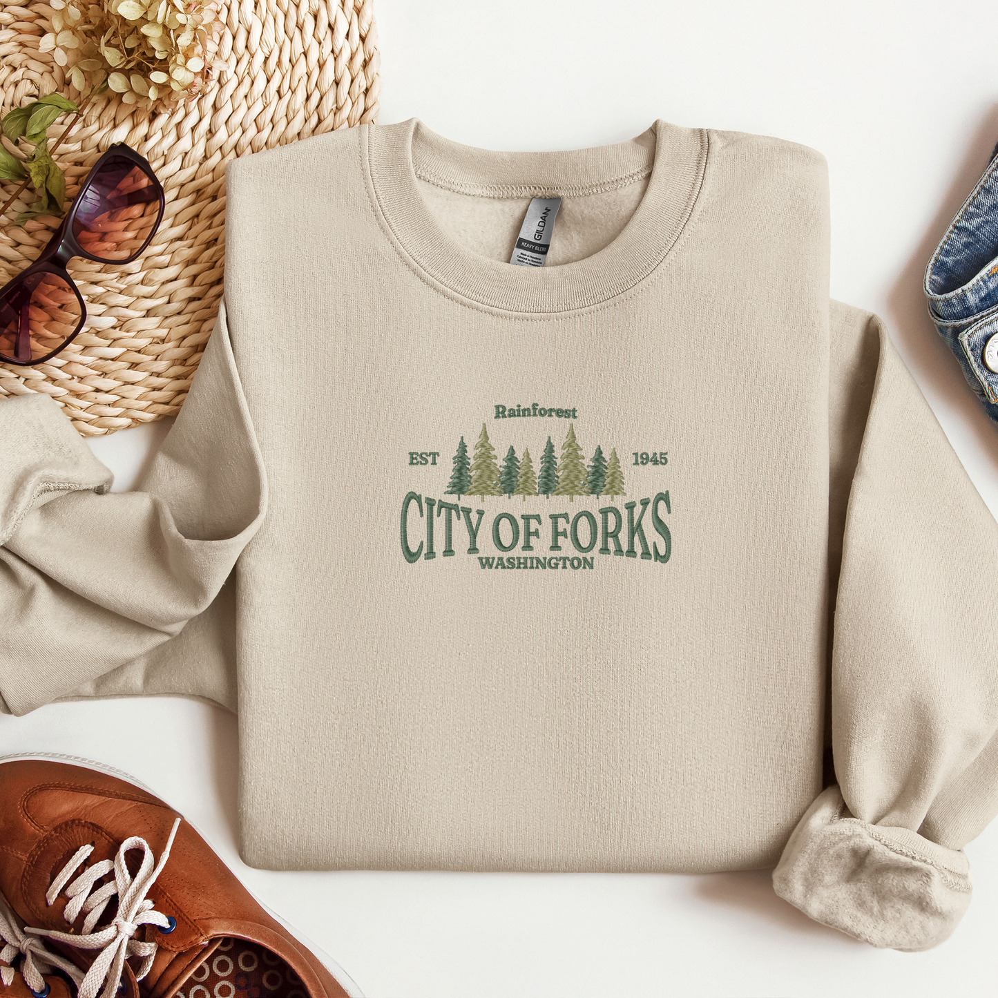 City of Forks Est. 1945 Sweatshirt | Cozy Unisex Twilight-Inspired Apparel | Hoodie & Crewneck