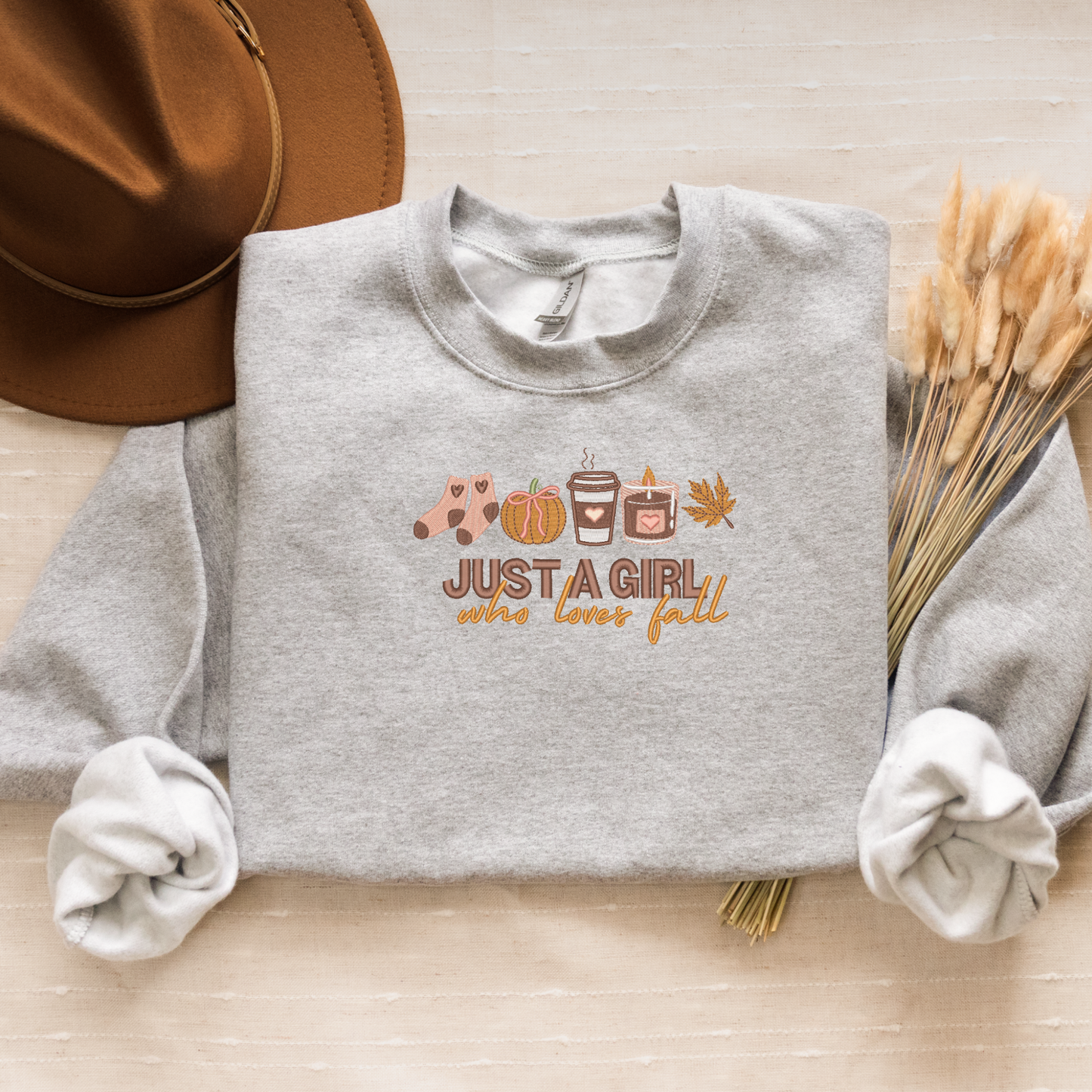 Just a Girl Who Loves Fall Embroidered Crewneck