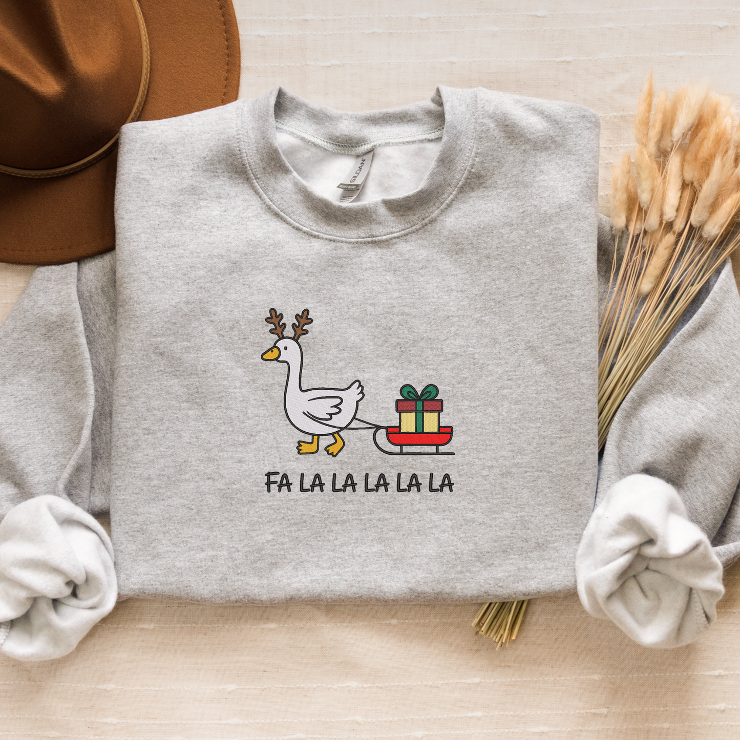 Embroidered Festive Goose Crewneck | Funny Christmas Sweatshirt | Reindeer Goose Sweater