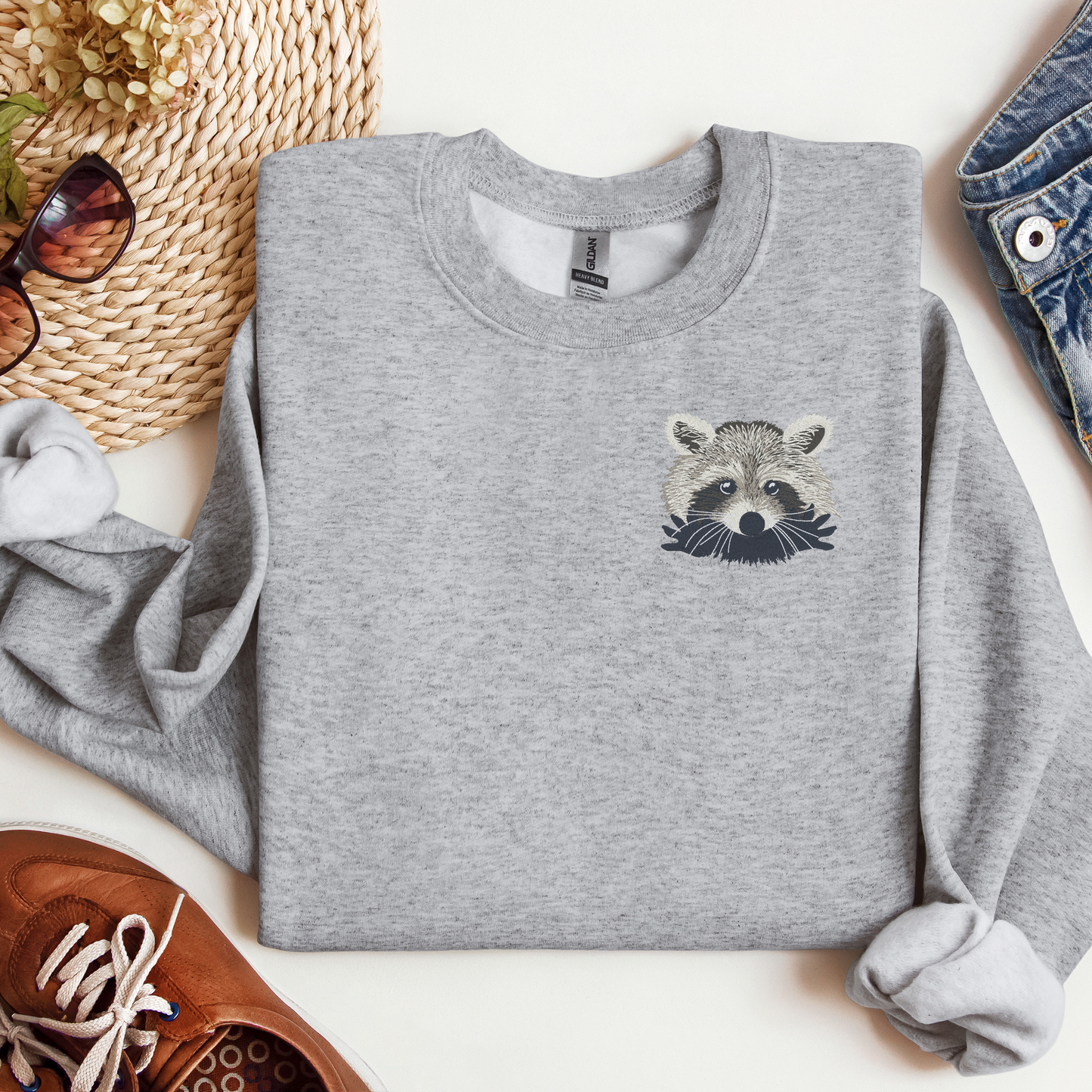 Embroidered Trash Panda Logo Crewneck | Raccoon Logo Design