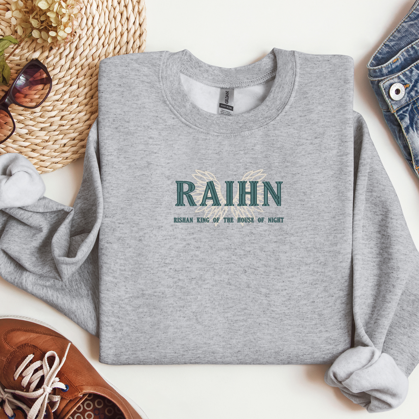 Raihn King of the House Of Night Embroidered Crewneck | Bookish Fantasy Apparel