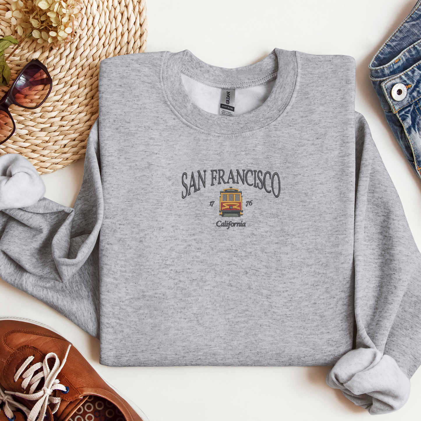 Vintage San Francisco Trolley Embroidered Crewneck | Bay Area Merch