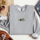 Embroidered Cute Black Cat on Book Floral Crewneck