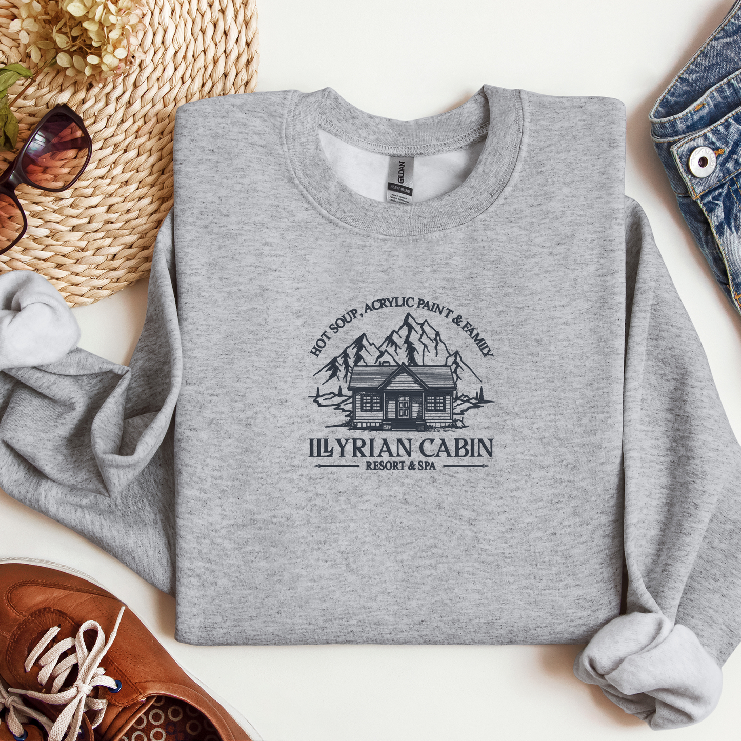 Illyrian Cabin Crewneck | Embroidered Book Worm Sweatshirt | Booktok Merch