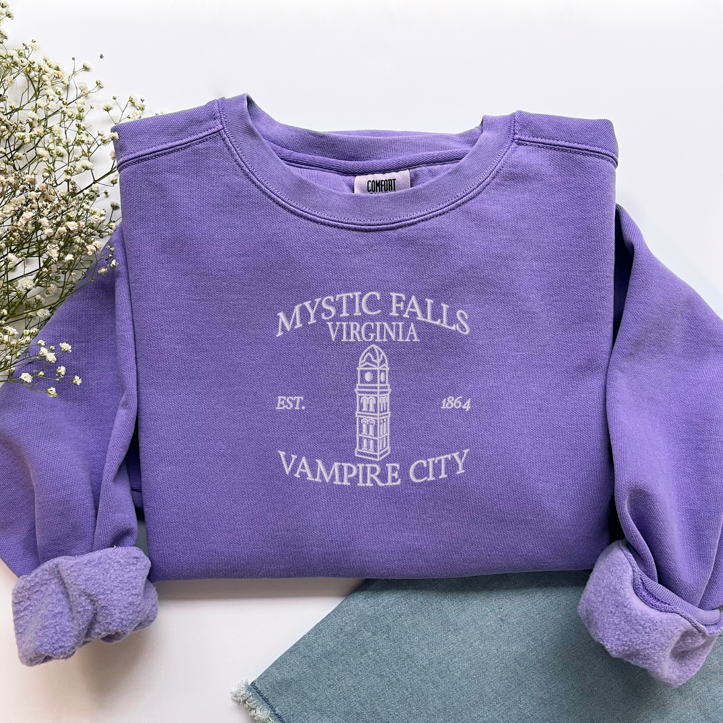 Embroidered Mystic Falls Crewneck | Vampire Diaries Inspired Sweater