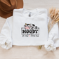 Moody Mode Crewneck Sweatshirt | Cute Lazy Cow Embroidered Design