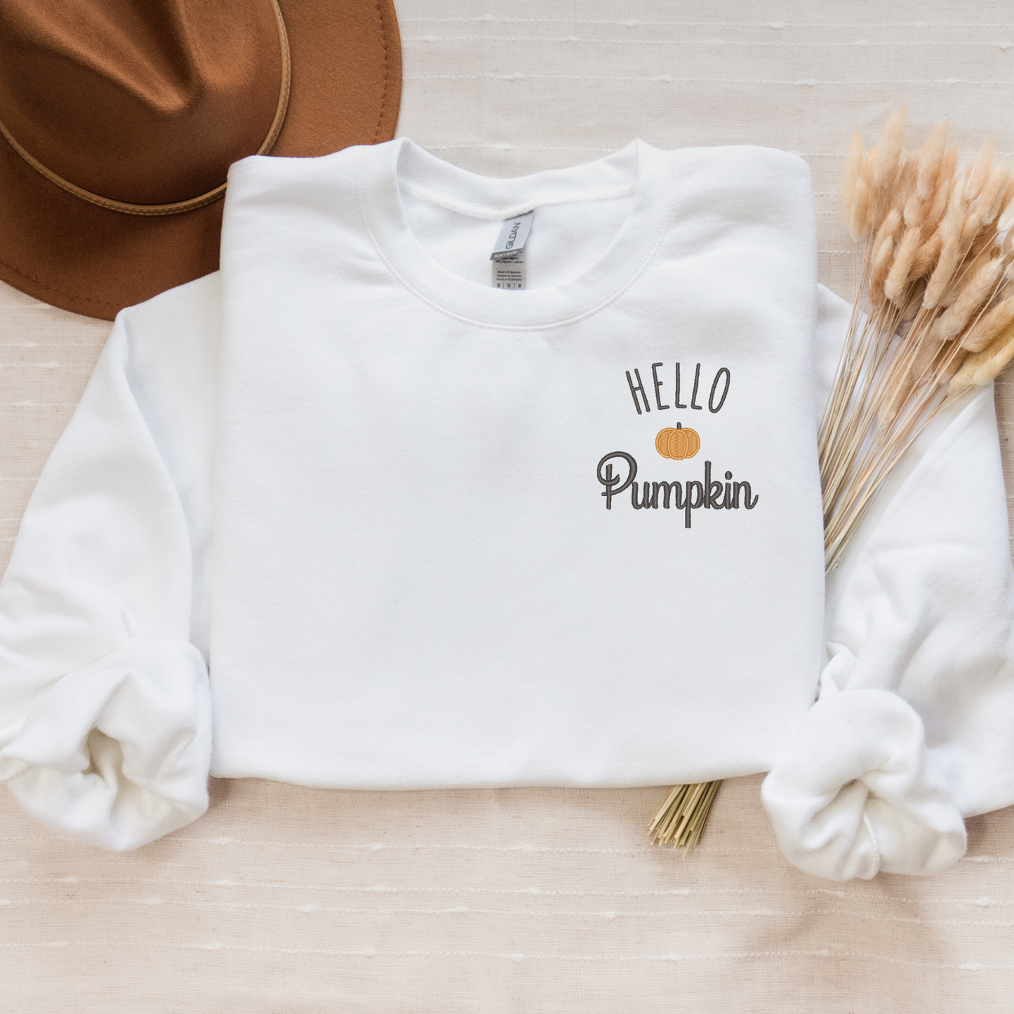 Hello Pumpkin Embroidered Crewneck | Fall Logo Sweatshirt