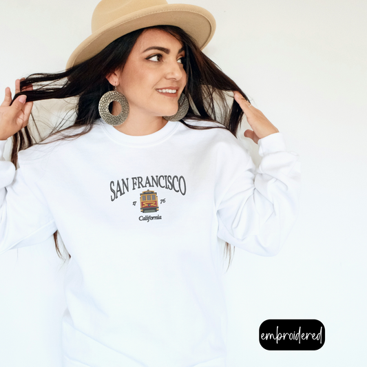 Vintage San Francisco Trolley Embroidered Crewneck | Bay Area Merch