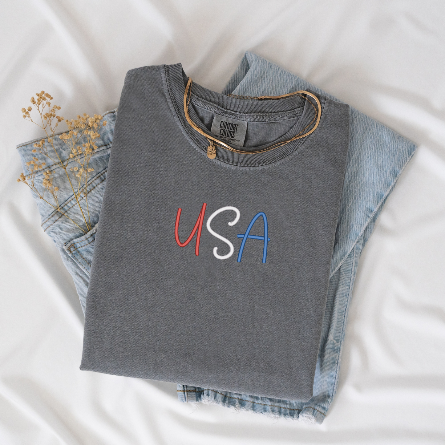 3D Puff Embroidered USA Tee | Comfort Colors | Patriotic T-Shirt |  4th of July Apparel